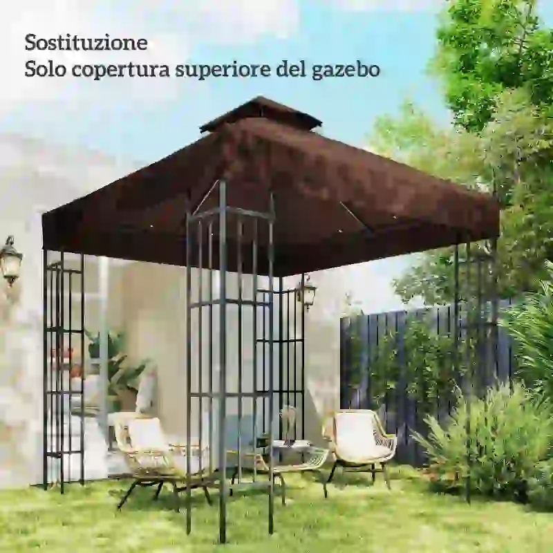 Outsunny Copertura per Gazebo da Giardino 3x3m UPF30+ a 2 Livelli in Poliestere color Caffè