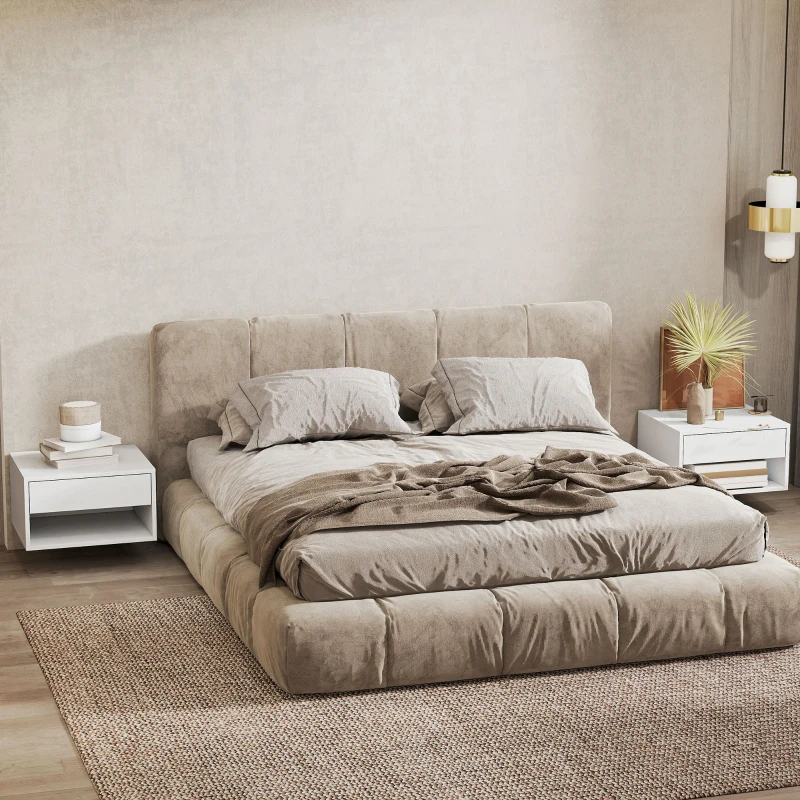 HOMCOM Lot de 2 tables de chevet murales, tables de nuit, tiroir, compartiment ouvert, plateau, 37 x 32 x 21 cm, blanc