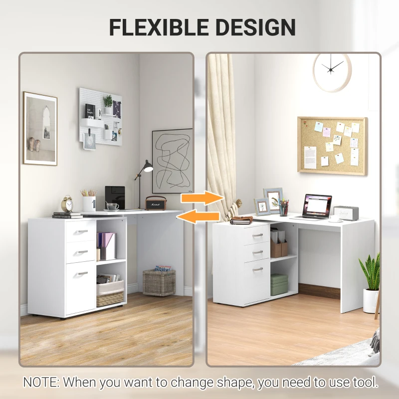 HOMCOM L-Shaped Desk, Computer Corner Desk with Storage Shelf, Drawer, PC Table Home Office Workstation, White