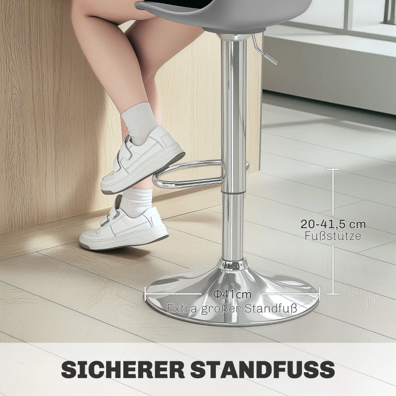 HOMCOM 2er-Set Barhocker, Barstühle, Drehstühle mit Lehne, höhenverstellbar, bis 120 kg belastbar, 42 x 38 x 82-104 cm, Grau