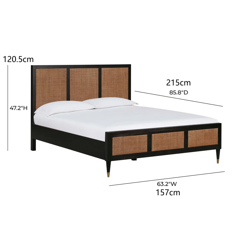 Handmade Upholstered King-Size Bed with Slatted Base Included, Bed Frame with Hardware, 215L x 156.5W x 120.5H cm, Black Brown