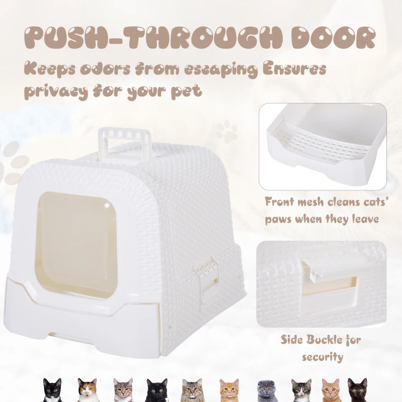 PawHut Pet Cat Litter Box 54L × 42W × 41H cm with Scoop White