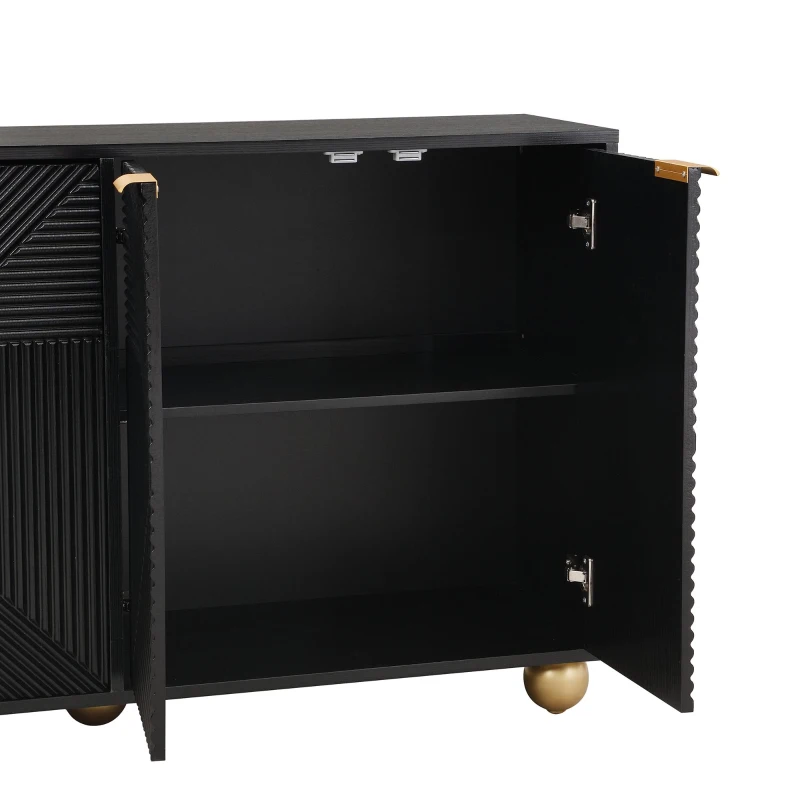 Madia portaoggetti a 4 ante con gambe a sfera, 120x35x71,5 cm, Nero