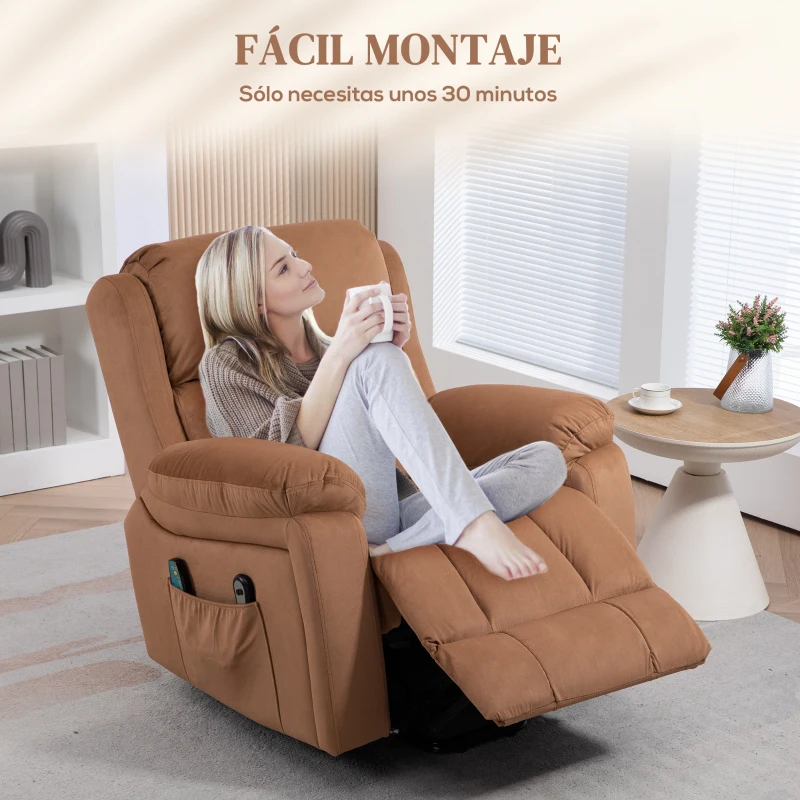 HOMCOM Sillón Relax Reclinable Eléctrico Levanta Personas con Masaje Vibratorio y Calor Control Remoto Reposapiés Marrón