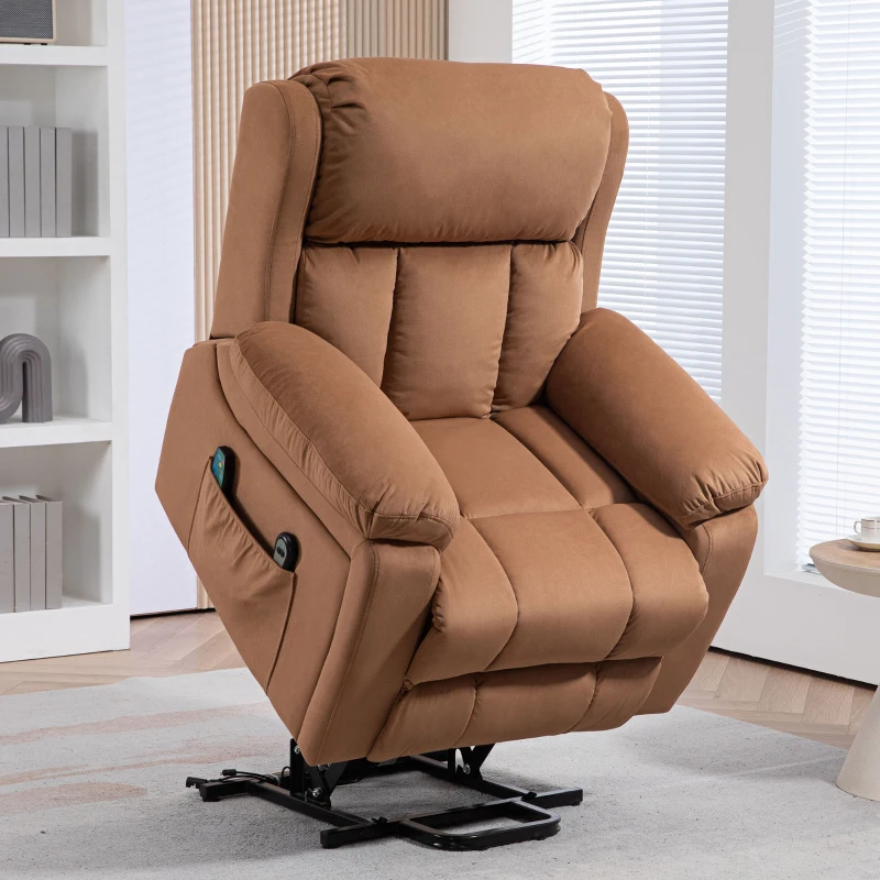 HOMCOM Sillón Relax Reclinable Eléctrico Levanta Personas con Masaje Vibratorio y Calor Control Remoto Reposapiés Marrón