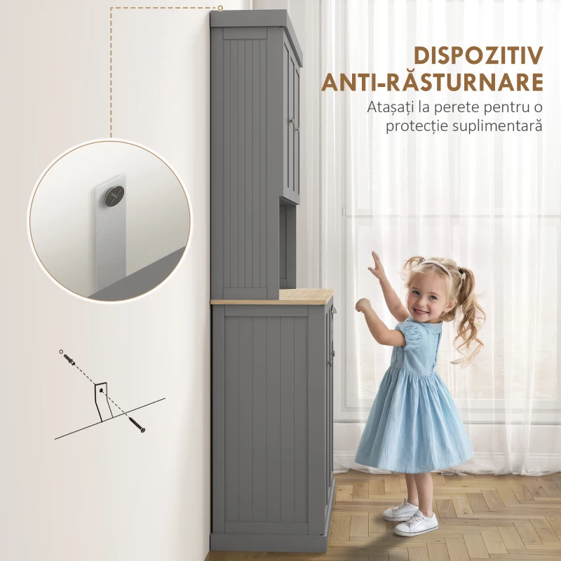 HOMCOM Dulap de Bucătărie cu Spațiu de Depozitare, 71" Alb