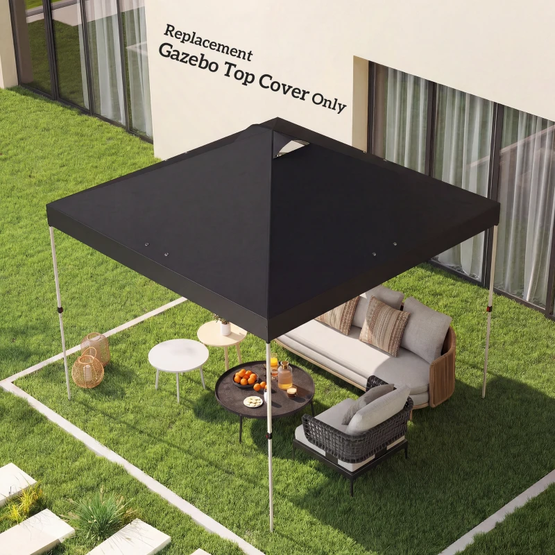 Outsunny gazebo roof replacement UV50+ Waterproof Pop Up Canopy Cover with 8 Drainage Holes 3 x 3 m Black