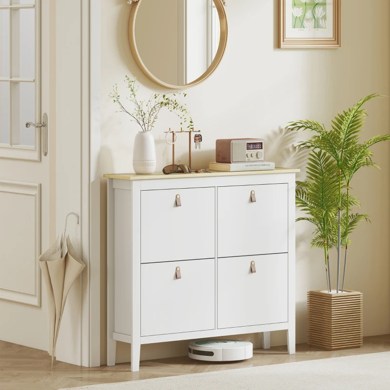 HOMCOM Sapateira para Entrada com 4 Gavetas Prateleiras Ajustáveis e Puxadores em PU para 20 Pares de Sapatos 105x24x95,5 cm Branco