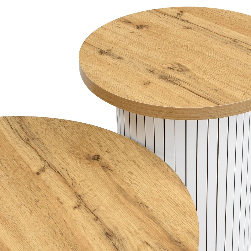 Set da 2 tavolini da salotto rotondi con vano portaoggetti integrato, 75x75x50/45x45x35 cm, color legno