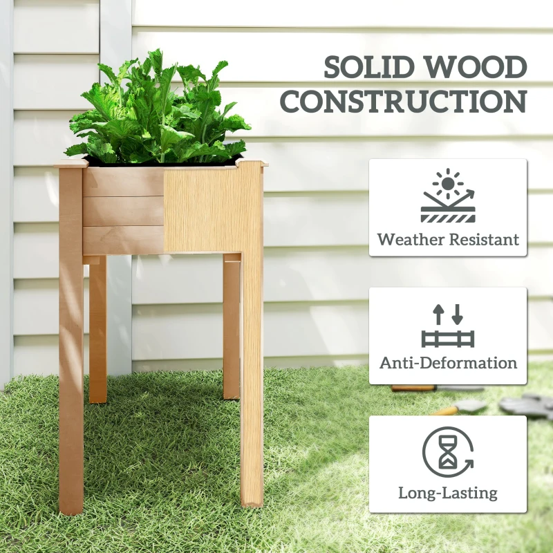 Outsunny Garden Wooden Planters， Rectangular Raised Bed,Flower Box, Fir Wood Indoor/Outdoor, Oak Tone, 86L x 46W x 76Hcm