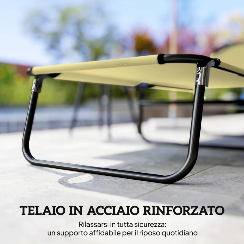 Outsunny Lettino da Giardino con Schienale Regolabile in 5 Posizioni, in Acciaio e Tessuto Oxford, 188x56x28 cm, Beige