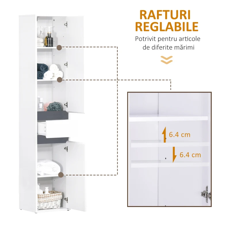 HOMCOM Mobilier baie tip coloană, 2 dulapuri + sertar central, alb, rafturi reglabile 35×31×172 cm(m-6)
