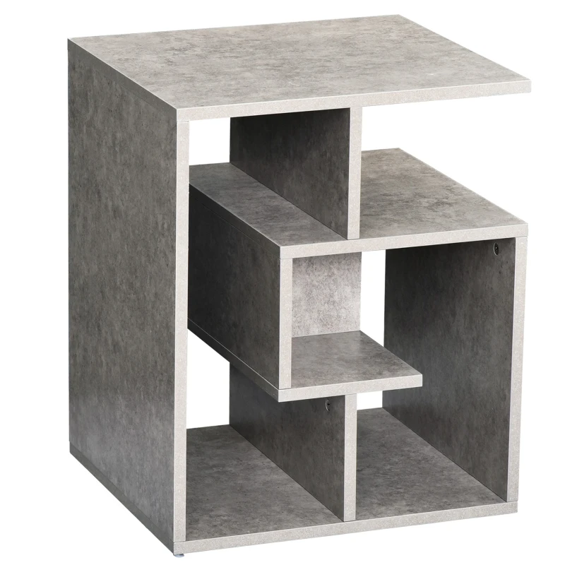 HOMCOM Side Table, 3 Tier End Table with Open Storage Shelves for Living Room, Bedroom, Cement Colour