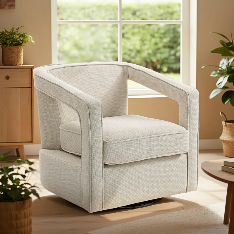 HOMCOM Fotel do salonu 360° obrotowy fotel wypoczynkowy z jednolitym oparciem i podłokietnikami 77 x 75 x 72 cm Beżowy