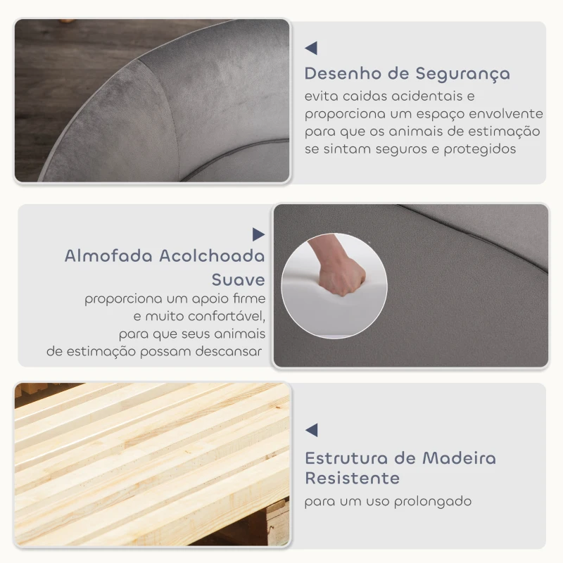 PawHut Sofá para Cães Pequenos com Pés de Madeira Almofada Removível e Capa Lavável  86x55x33 cm Cinzento Claro