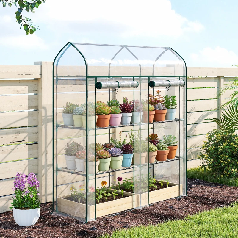 Outsunny Serre de Jardin, Petite Serre de Balcon étagères 3 niveaux en Bâche PVC et Châssis Acier, 143 x 46 x 165 cm, transparent