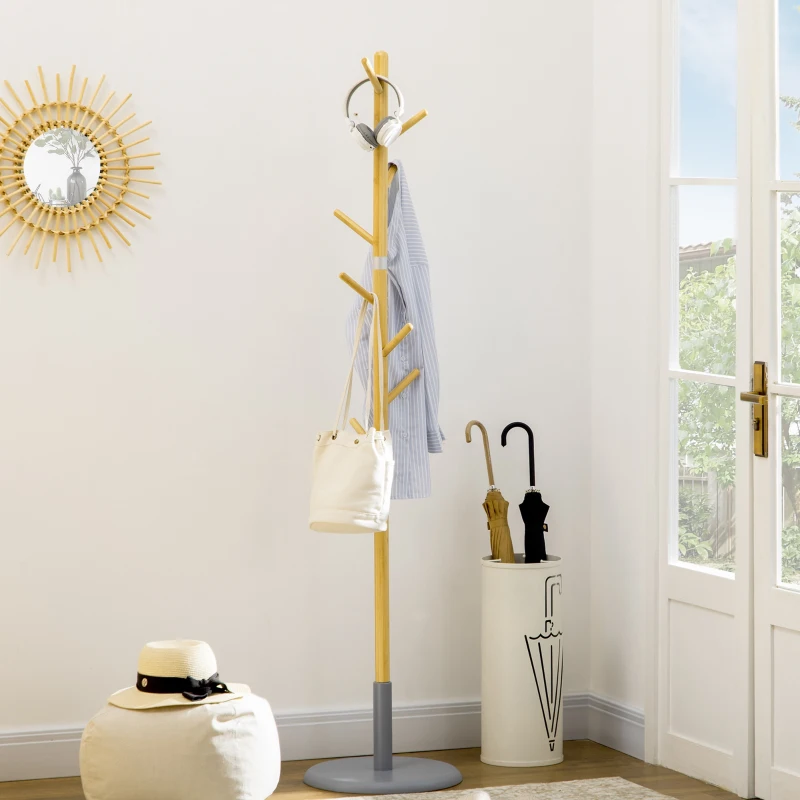 HOMCOM Portemanteau sur pied portant à vêtements vestiaire 8 patères meuble d'entrée pour vêtements chapeaux entrée