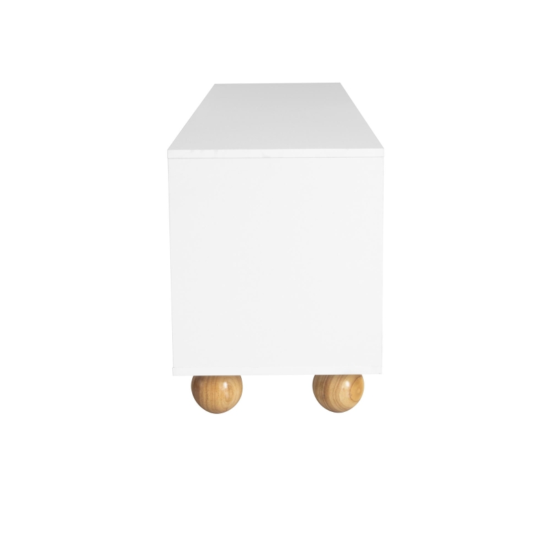 TV-Schrank mit 4 Türen, minimalistisches Design mit Holzmaserung und weißem Finish, 175x38x50 cm, Naturfarbe+Weiß