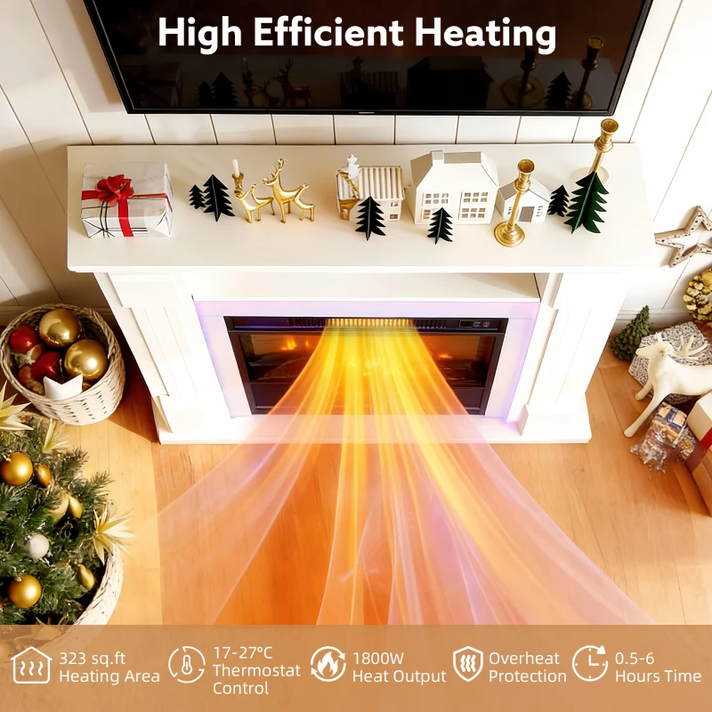 HOMCOM 6142 BTU Fireplace and LED Mantel, 17-27°C - White