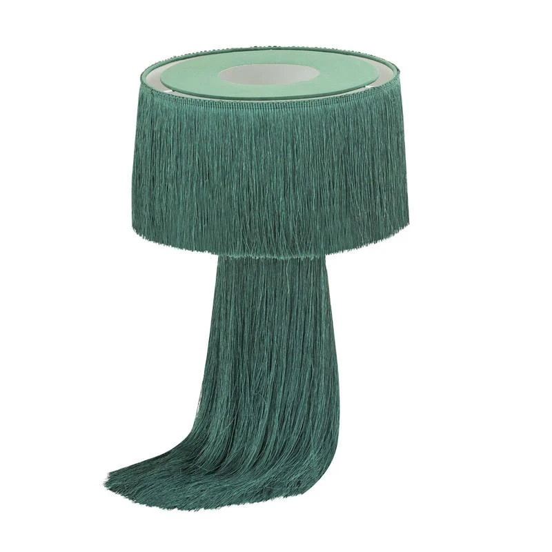 Stylish Atolla Tassel Table Lamp with Bohemian-Inspired Style, Soft Textured Tassel Light with Weighted Base, 25.5L x 25.5W x 37H cm, Green