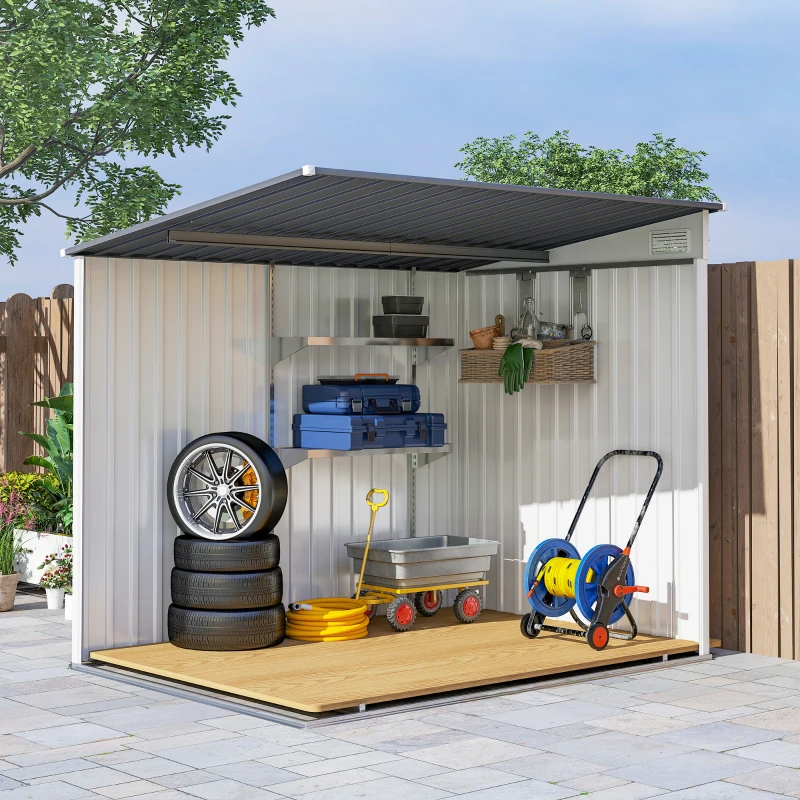 Outsunny 7 x 5ft Galvanised Metal Shed, with Sliding Door, two hooks and adjustable shelves - White