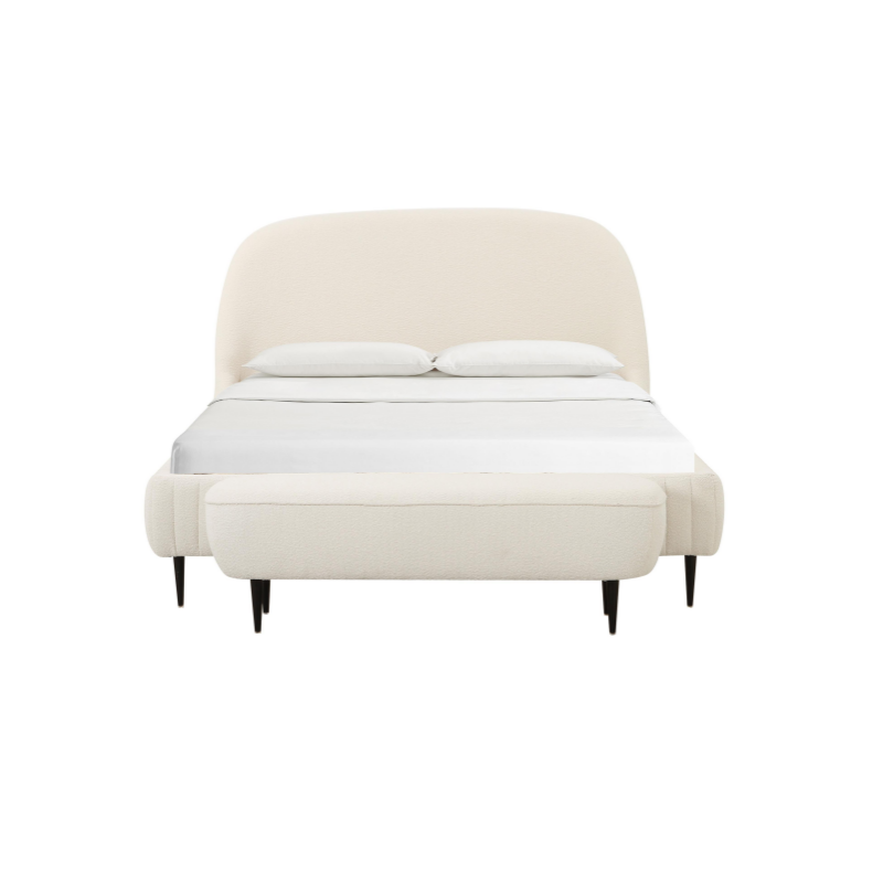 Denise Boucle King-Size Bed with Integrated Slatted Base, Bed Frame with Iron Legs and Anti-Slip Pads, 241L x 167.5W x 110.5H cm, Cream