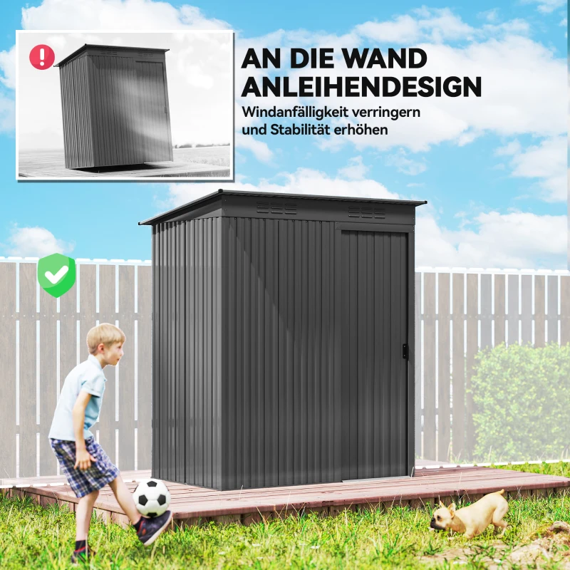 Outsunny Metall Gerätehaus 1,37 m², Geräteschuppen mit müheloser Montage Pultdach Schiebetür Lüftungen Handschuhen