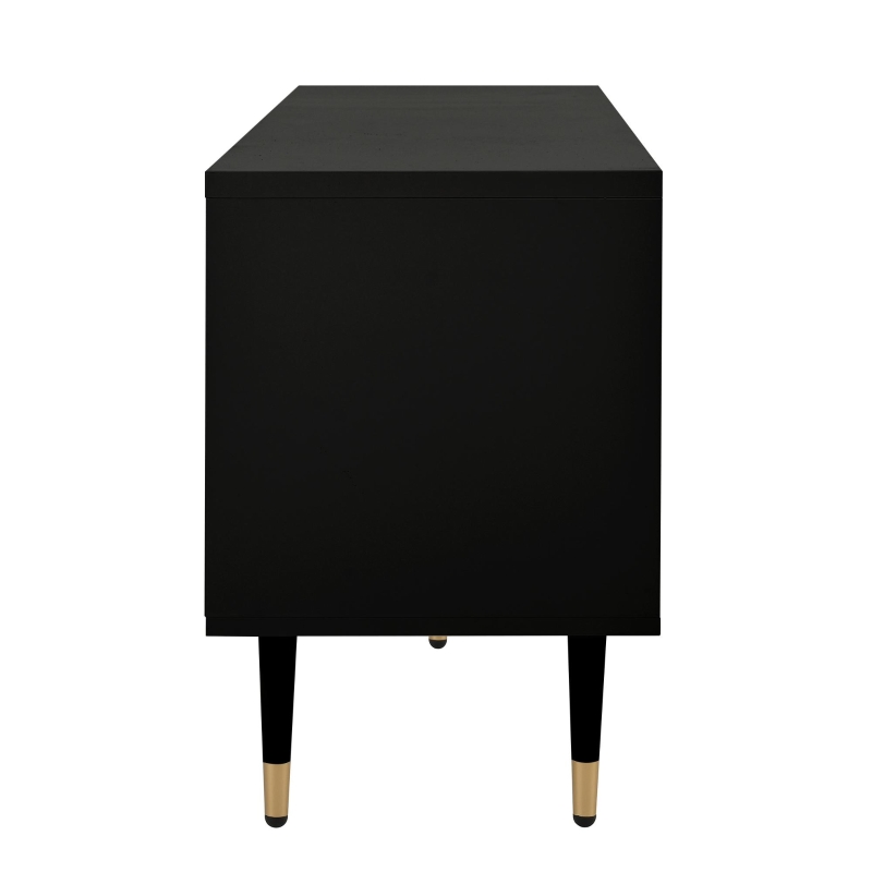 Mobile TV a griglia con dettagli dorati e 4 porte, 170x36x54 cm, Nero