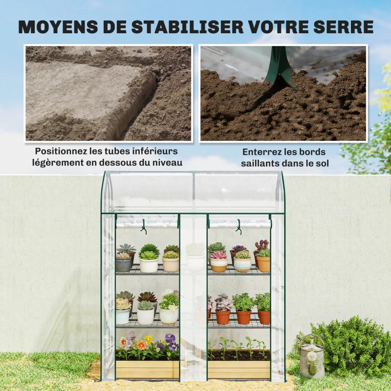 Outsunny Serre de Jardin, Petite Serre de Balcon étagères 3 niveaux en Bâche PVC et Châssis Acier, 143 x 46 x 165 cm, transparent