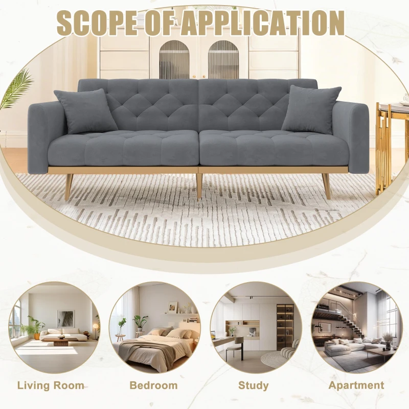 2-Seater Modern Sofa with 3-Position Adjustable Backres and Thick Foam Cushions, Sofa Bed for Compact Room, 165L x 72.5W x 75H cm, Grey