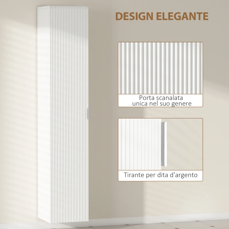 HOMCOM Mobile Bagno Sospeso a Colonna con Ripiani Regolabili e Chiusura Soft Close, 30x31.5x160 cm, Bianco