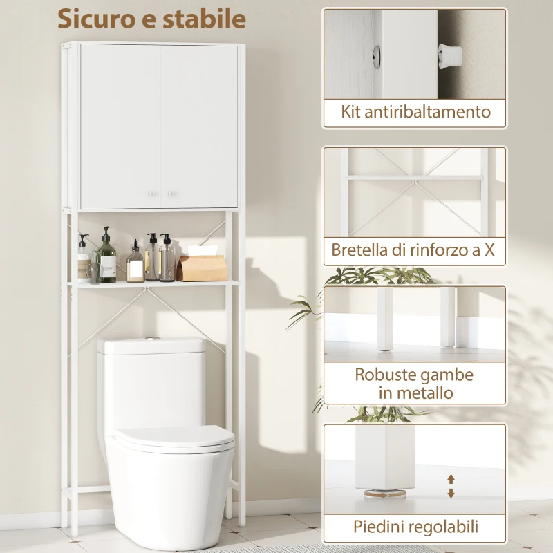 HOMCOM Mobile Bagno Sopra WC e Lavatrice con Armadietto e Ripiano Aperto, 64x20x180 cm, Bianco