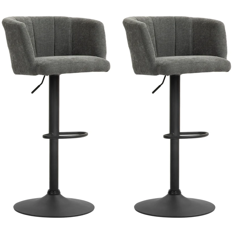 HOMCOM Barhocker 2er-Set, Schalenrücken, höhenverstellbar, Fußstütze, für Küche oder Esszimmer, Metallbasis, Dunkelgrau