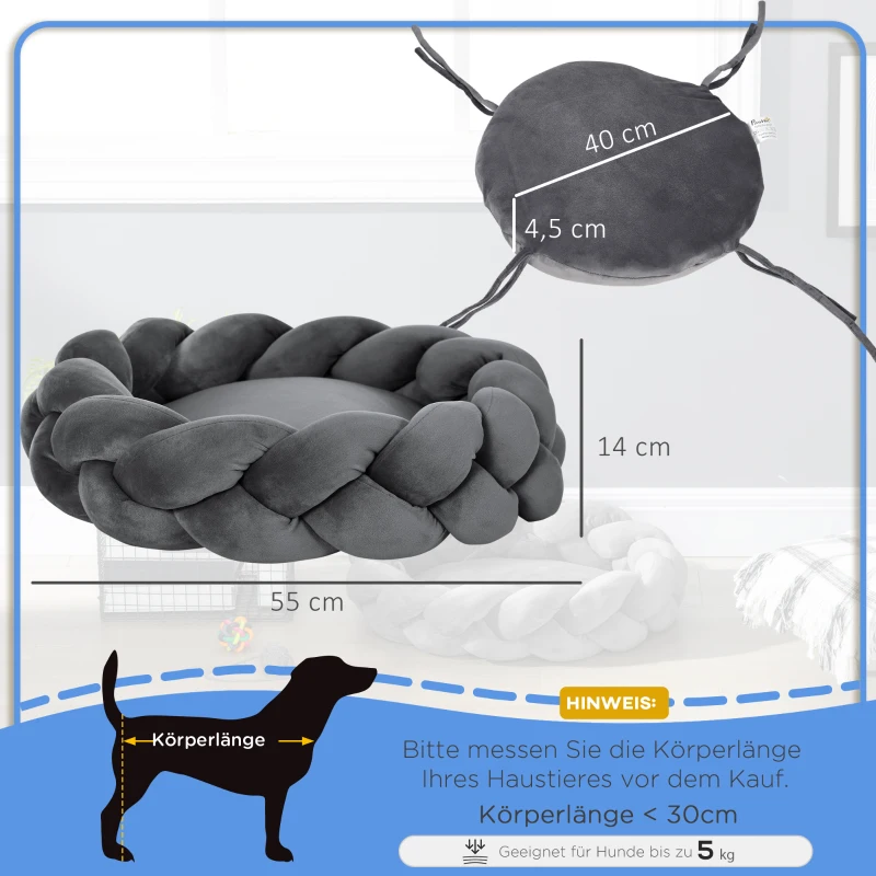 PawHut Haustierbett inkl. Kissen, Katzenbett, Hundekorb, waschbar, 55 cm x 55 cm x 14 cm, Grau