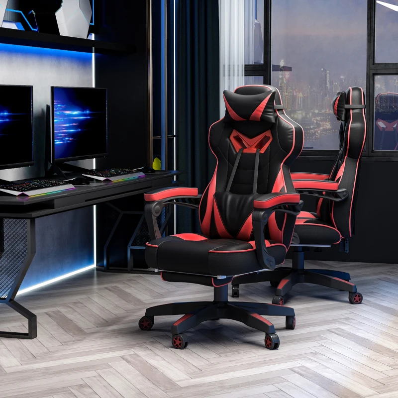 Vinsetto Cadeira de escritorio gaming ergonômica Altura Ajustável reclinável com apoio para pés Vermelho e Preto