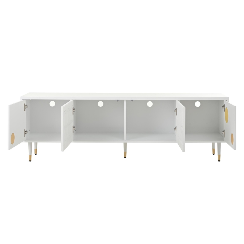 Mobile TV a griglia con dettagli dorati e 4 porte, 170x36x54 cm, Bianco