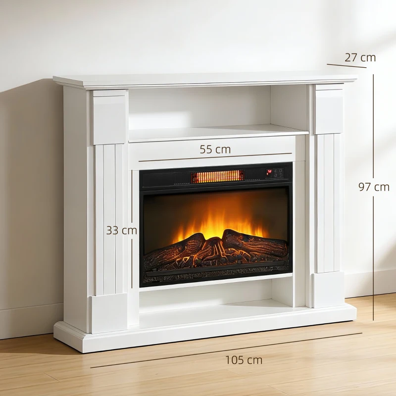 HOMCOM 6142 BTU Fireplace and LED Mantel, 17-27°C - White