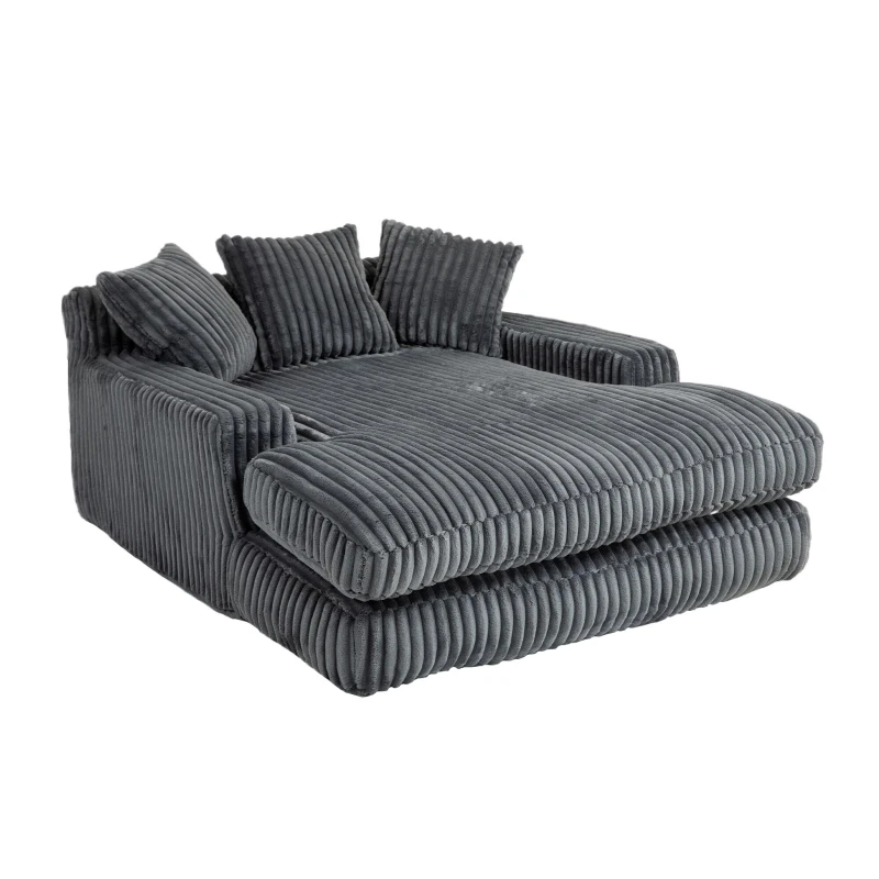 Oversized Chaise Longue Sofa with 3 Throw Cushions and Wide Armrests, Chair with Shredded Memory Foam Seat, 155L x 125W x 63H cm, Dark Gray