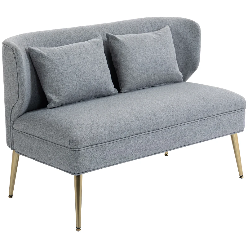 HOMCOM 2 Seater Sofa, Linen-look Fabric Small Sofa with Wing Back, Thick Seat, Metal Legs, Light Grey