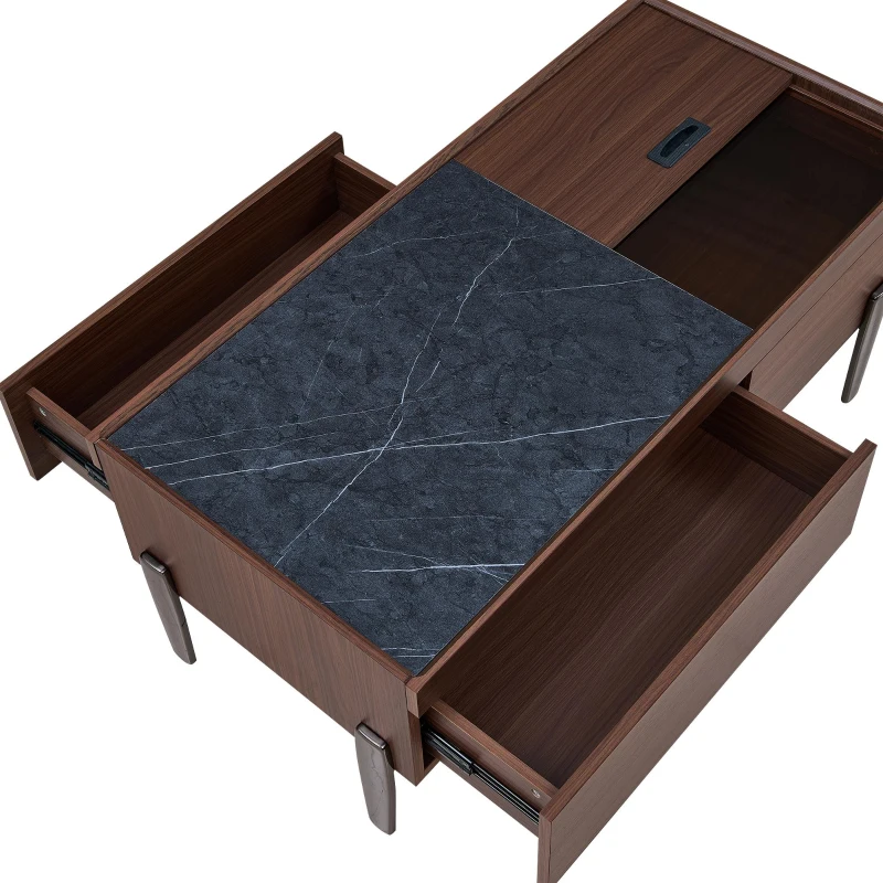 Tavolino da salotto moderno portaoggetti con cassetti e anta scorrevole, 105x50x41,5 cm, Marrone