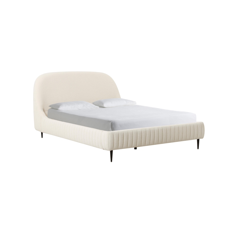 Denise Boucle King-Size Bed with Integrated Slatted Base, Bed Frame with Iron Legs and Anti-Slip Pads, 241L x 212W x 110.5H cm, Cream