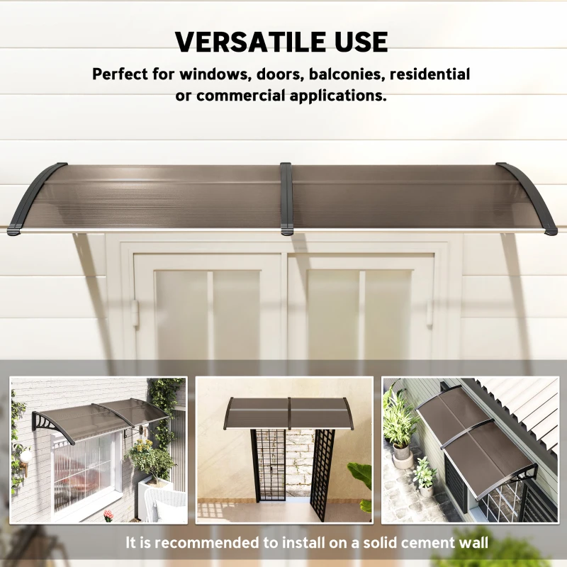Outsunny 75 x 195 cm Curved Door Window Awning Canopy, Polycarbonate Cover for Front Door and Outdoor Patio, UV Rain Snow Protection Shelter, Brown(m-6)