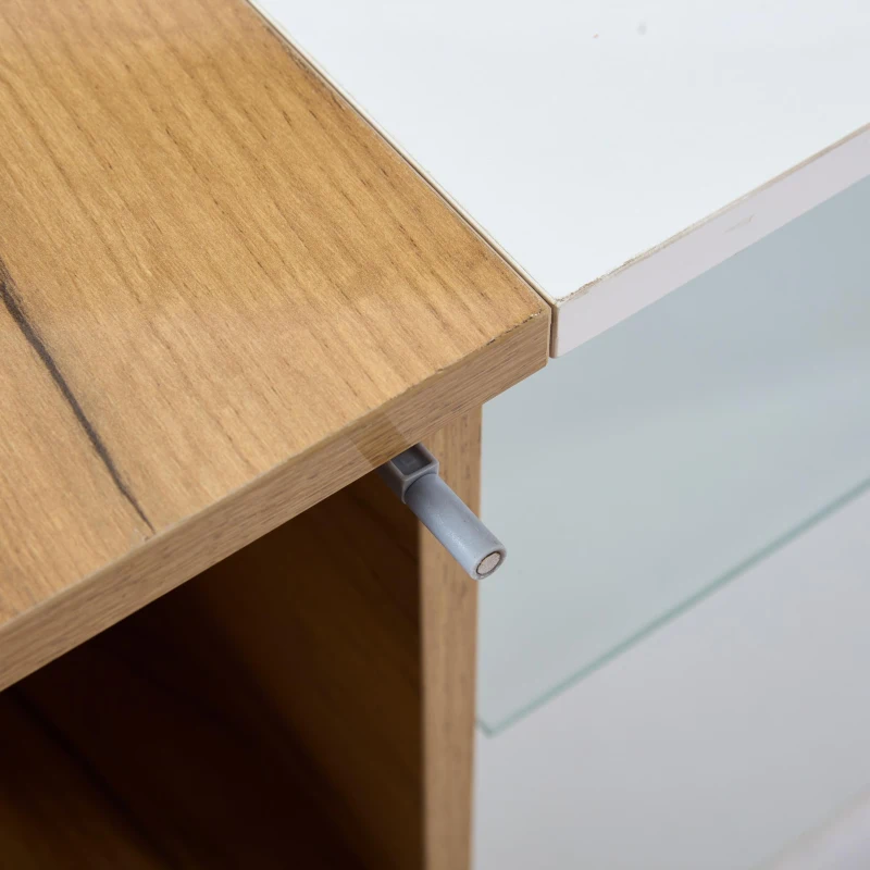 High-Gloss Coffee Table with Open Centre 2-Tier Storage and App-Controlled LED Strip, Desk for Living Room, 105L x 50W x 36H cm, White+Wood