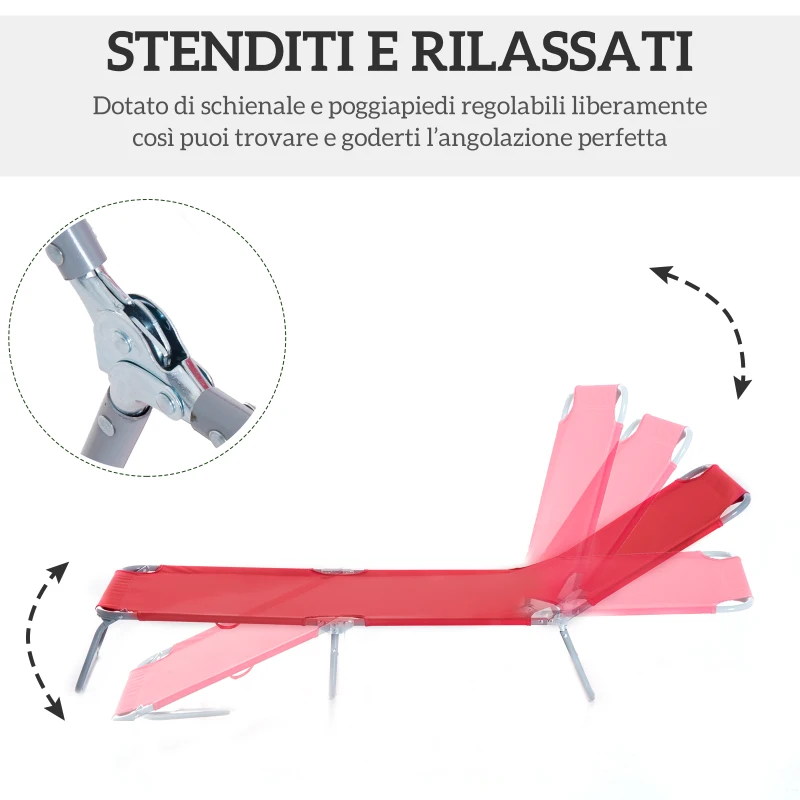 Outsunny Lettino Prendisole Pieghevole con Schienale Reclinabile su 5 Livelli, 187x55x24cm, Rosso