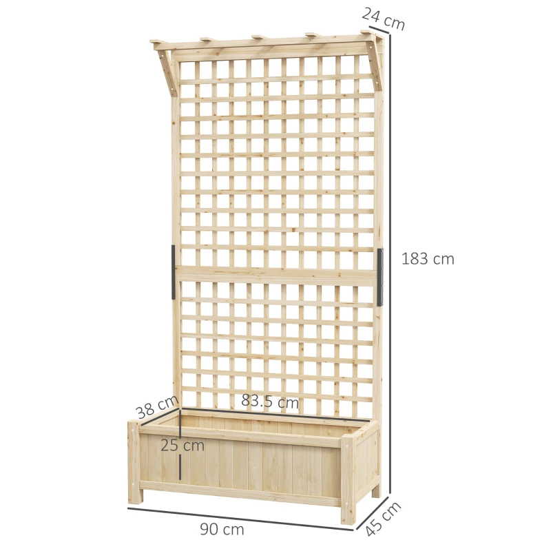 Outsunny Fioriera da Giardino con Traliccio per Piante Rampicanti, 90x45x183 cm, Legno Naturale