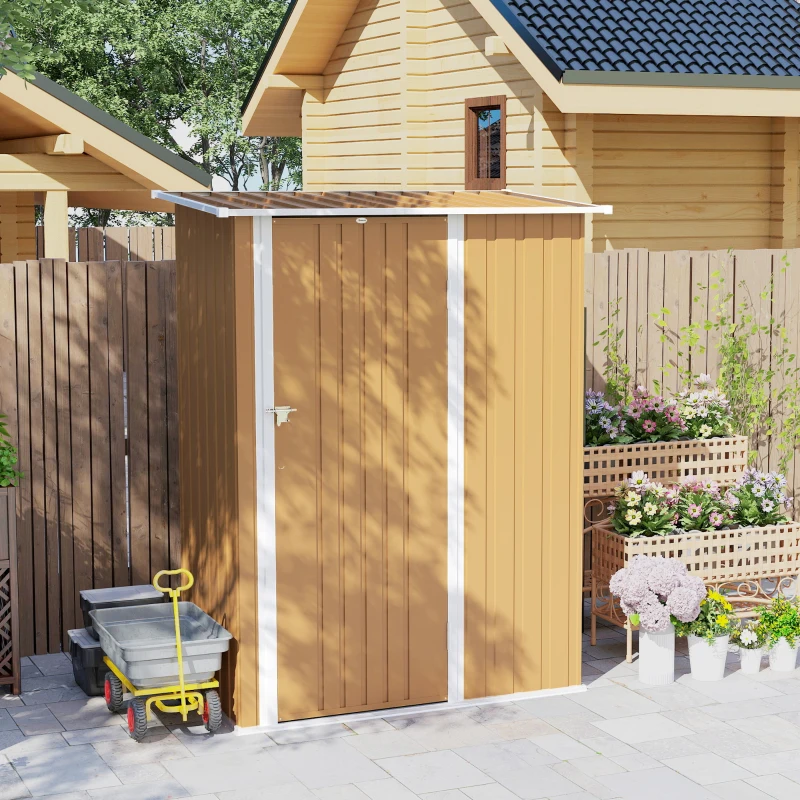 Outsunny Capanno Porta Attrezzi in Metallo con Tetto Inclinato e Porta Bloccabile, 142x86x189 cm, Giallo