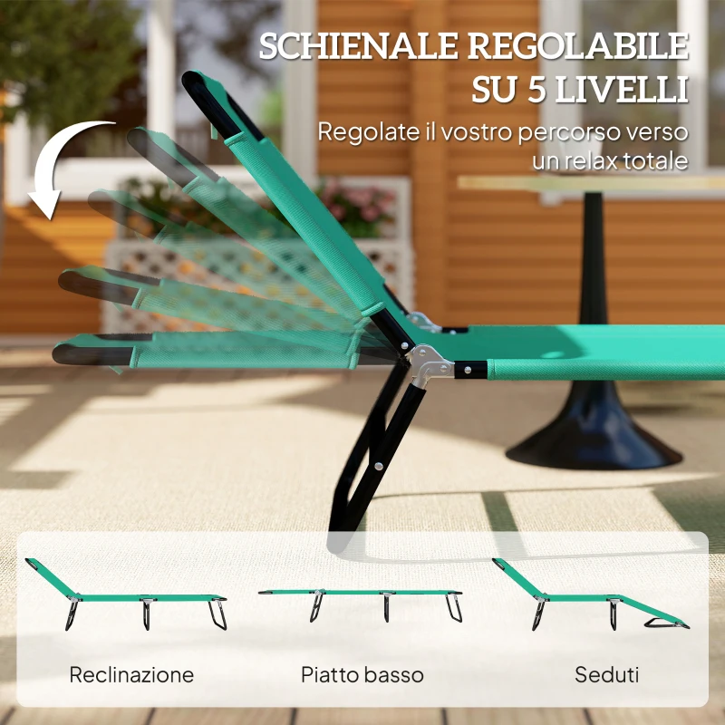 Outsunny Sdraio da Giardino Pieghevole con Schienale Reclinabile su 4 Posizioni, 188x56x28cm, Verde