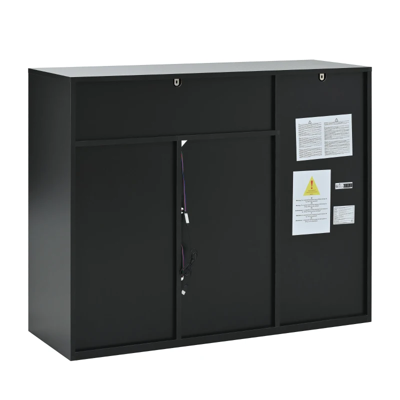 Scarpiera moderna con 2 ante e 1 cassetto, con illuminazione LED e ripiano per scarpe regolabile, 105x39,5x86 cm, Bianco e Nero