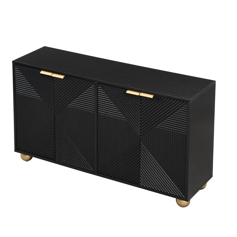 Madia portaoggetti a 4 ante con gambe a sfera, 120x35x71,5 cm, Nero