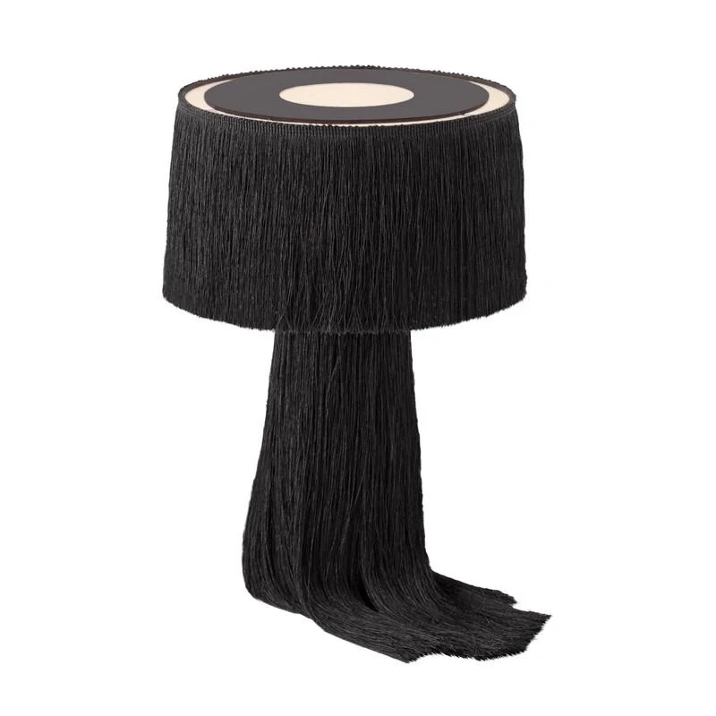 Modern Atolla Tassel Table Lamp with Extra-Long Cable for Flexibility, Boho-chic Shade with Delicate Tassels, 25.5L x 25.5W x 37H cm, Black